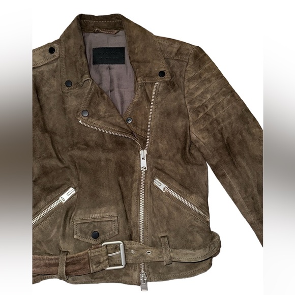 All Saints Hitchen Leather Biker Jacket in Graphite Brown Womens Size XS / 0 - Picture 5 of 8